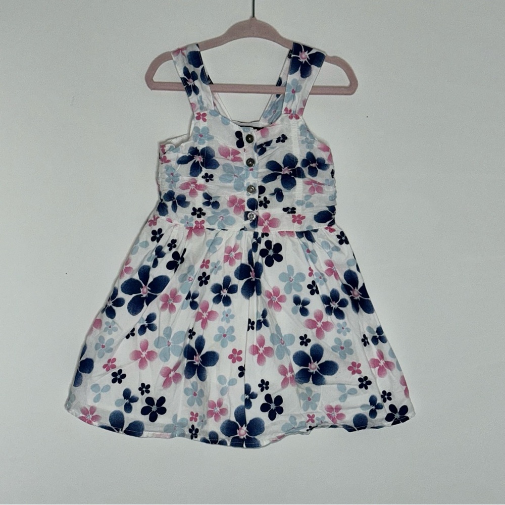 Calvin Klein Jeans White Floral Sundress with Pink and Navy Flowers